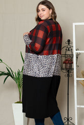 Red Buffalo Plaid Leopard Colorblock Plus Size Duster Cardigan